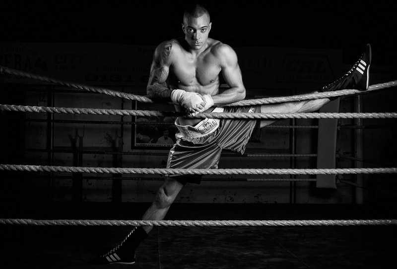 Man, bald, boxing, ring. Portrait photograph by Bartek Furdal, finalist in the Shoot The Frame Portrait photography award, September 2013