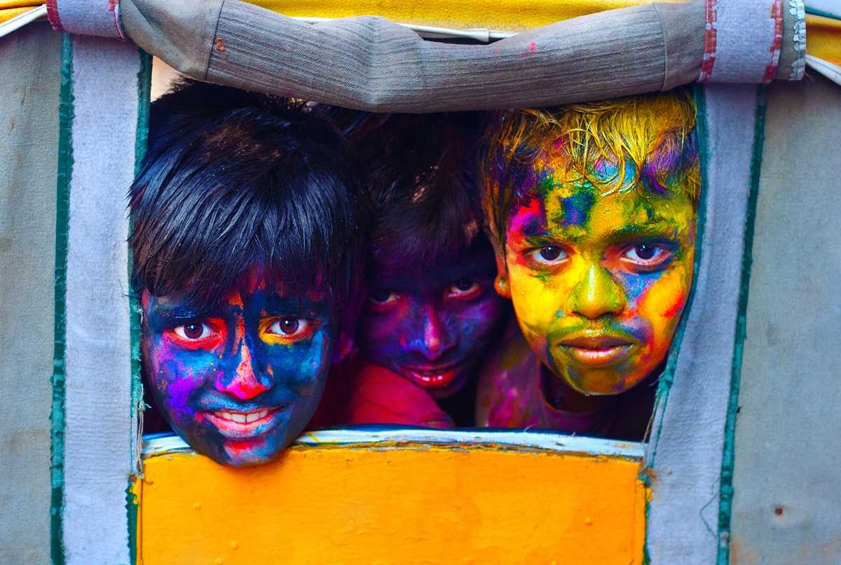Children, painted, window. Portrait photograph by Srivatsan Sankaran, winner of the Shoot The Frame Portrait photography award, February 2014