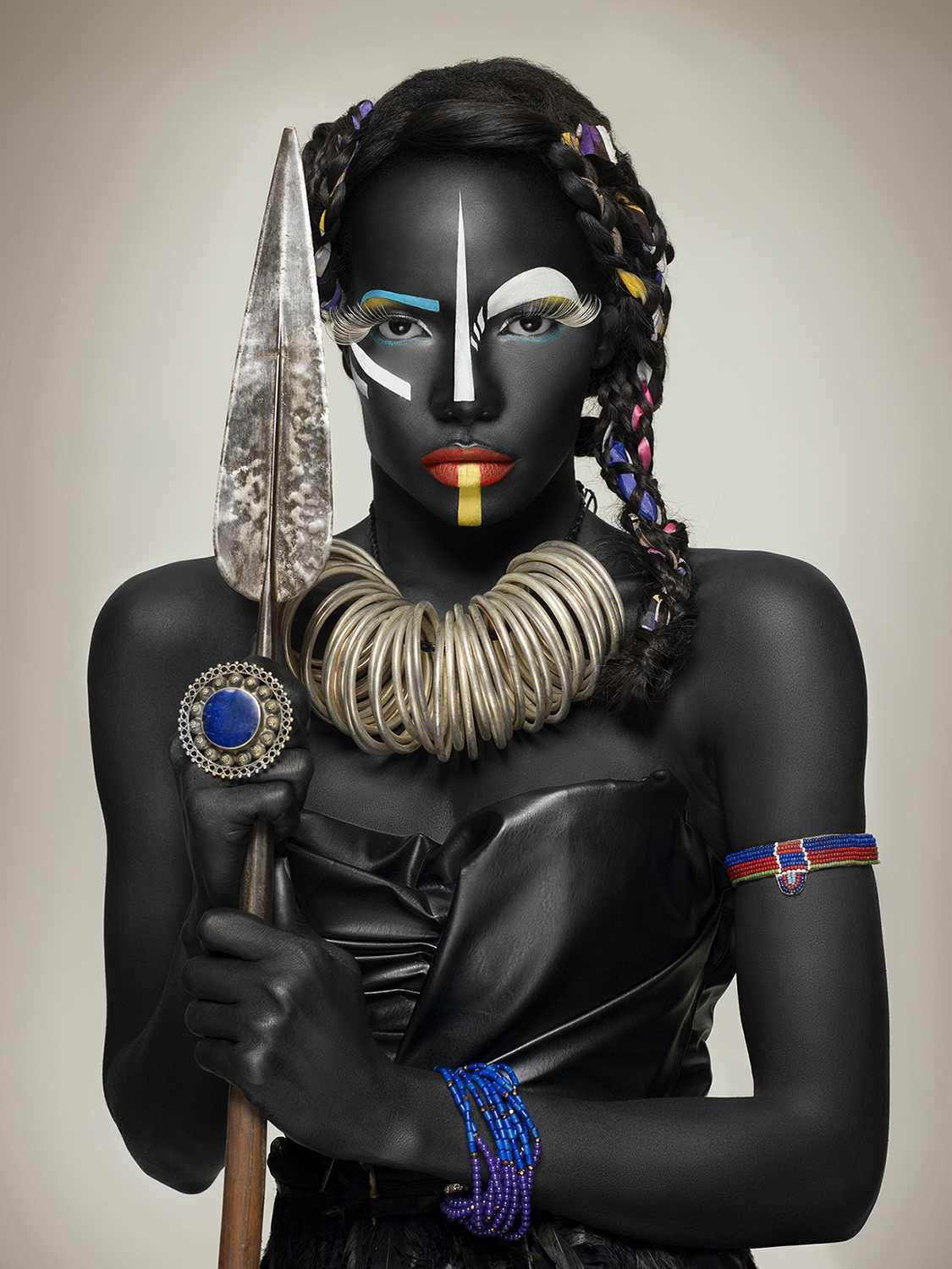 Black, spear, woman. Portrait photograph by Andrea Cimino, finalist in the Shoot The Frame Portrait photography award, March 2016