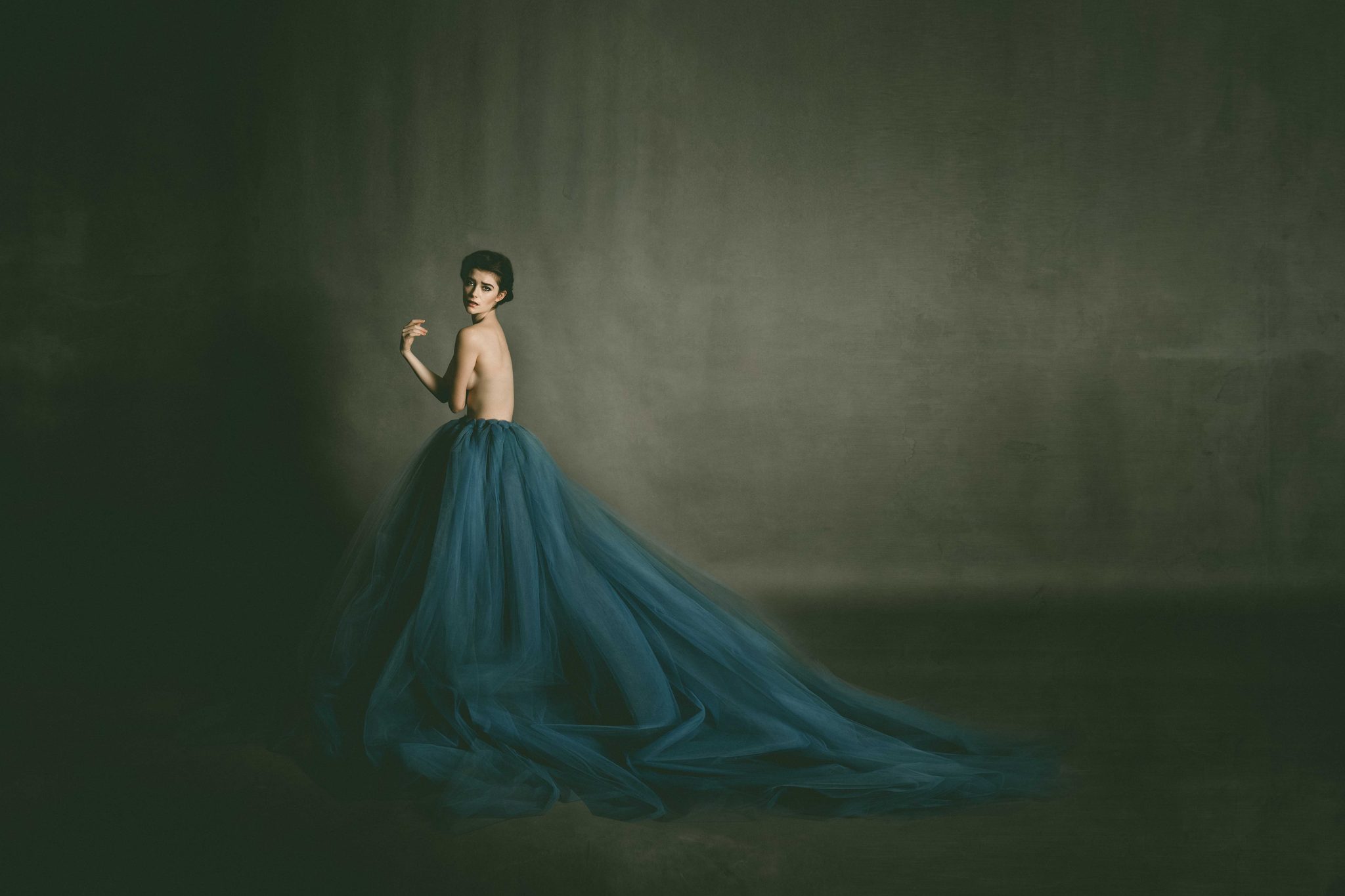 Woman, gown, lady, blue. Portrait photograph by Vikki Sloviter, finalist in the Shoot The Frame Portrait photography award, March 2016
