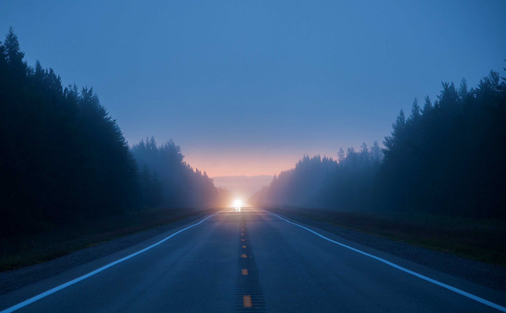 Road, blue, destination, lights. Landscape photograph by Priyank Vora, finalist in the Shoot The Frame Landscape photography award, August 2014