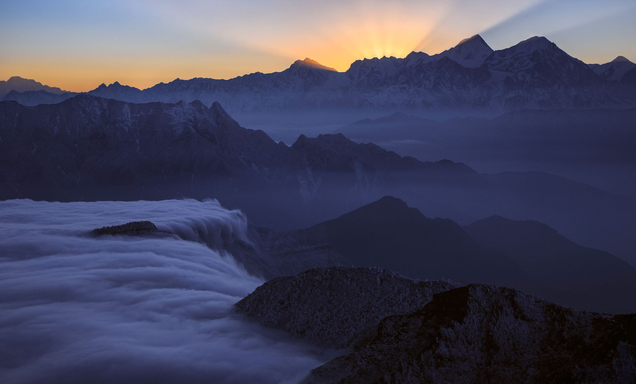 Mountains, lights, rays. Landscape photograph by Cedar Kraus, finalist in the Shoot The Frame Landscape photography award, March 2017