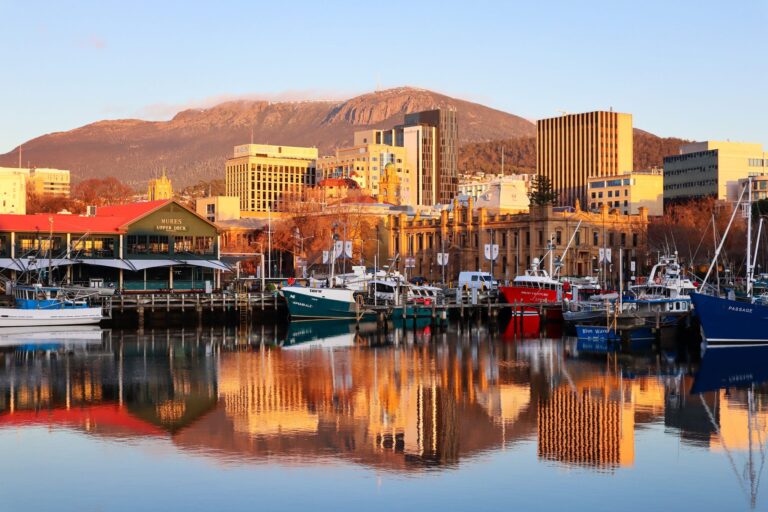 Morning city sunrise, Hobart TAS, Australia. Landscape photograph by Drew Latham, finalist in the Shoot The Frame Landscape photography award, July 2022