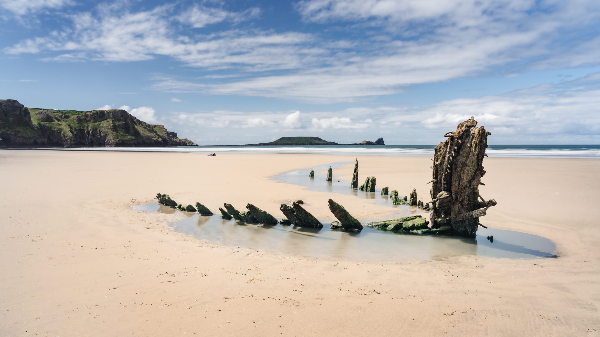 Wreck of the helvetia, Rhossilli bay Beach. Landscape photograph by Tim Burgess, finalist in the Shoot The Frame Landscape photography award, April 2023