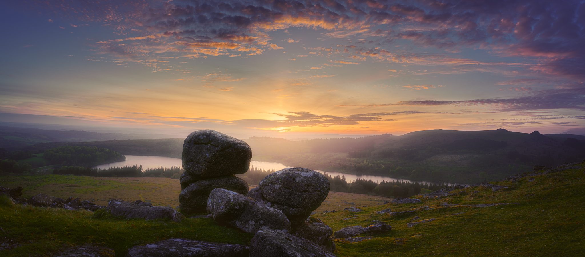 Sunset Burrator Reservoir, Sheepstor, Yelverton PL20 6PF, UK. Landscape photograph by Tim Burgess, finalist in the Shoot The Frame Landscape photography award, May 2023