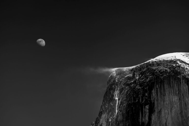 Full moon half a dome, Yosemite. Landscape photograph by Stephen Leonardi, winner of the Shoot The Frame Landscape photography award, July 2024